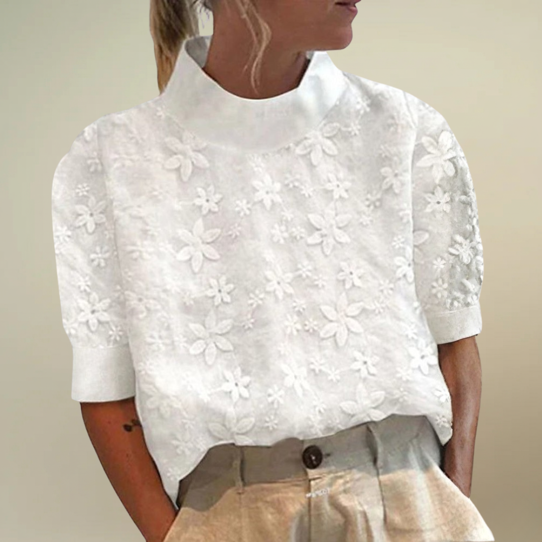 EMIRA™ | Plain Embroidered High Neck Top