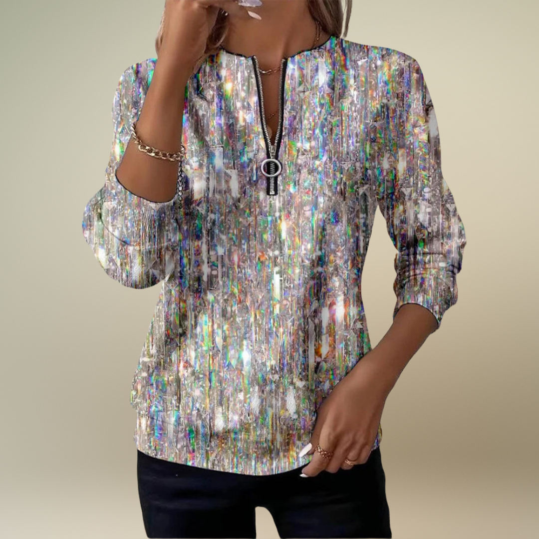 SHARON™ | Printed Sweatshirt, Half-Zip