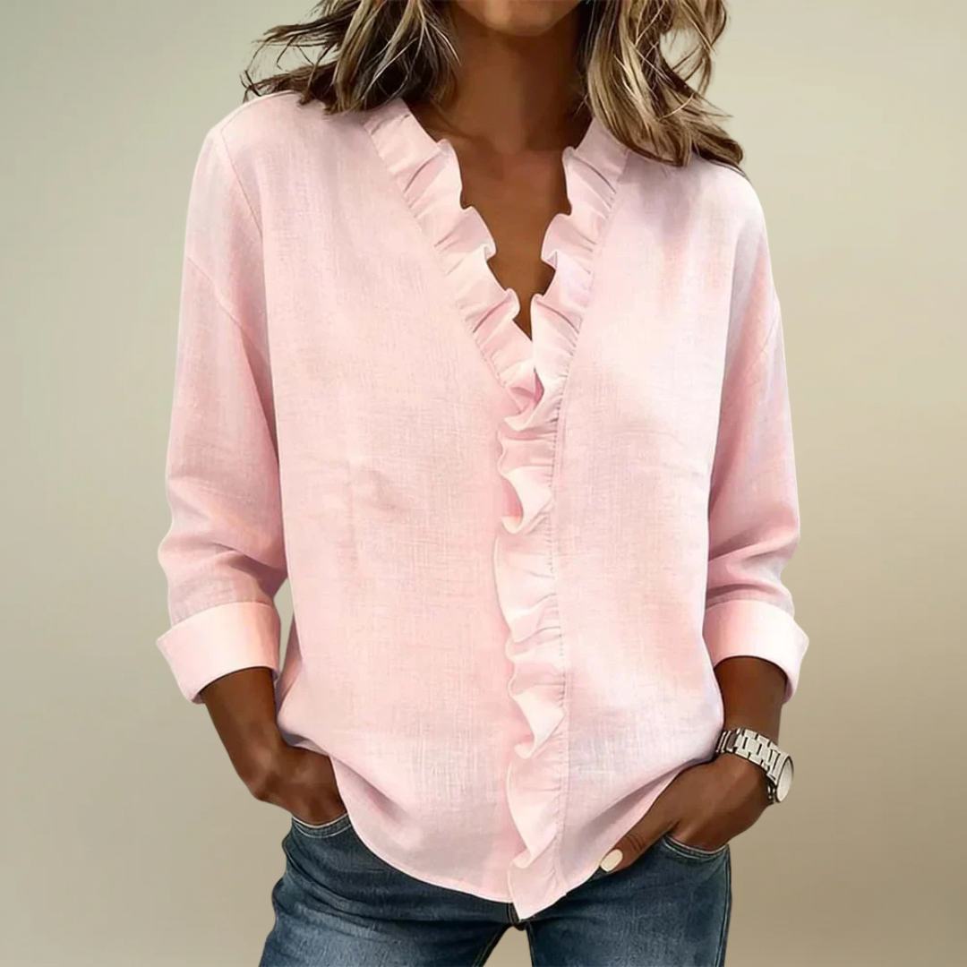INDIE™ | Blouse with Ruffles, V-Neck and Long Sleeves